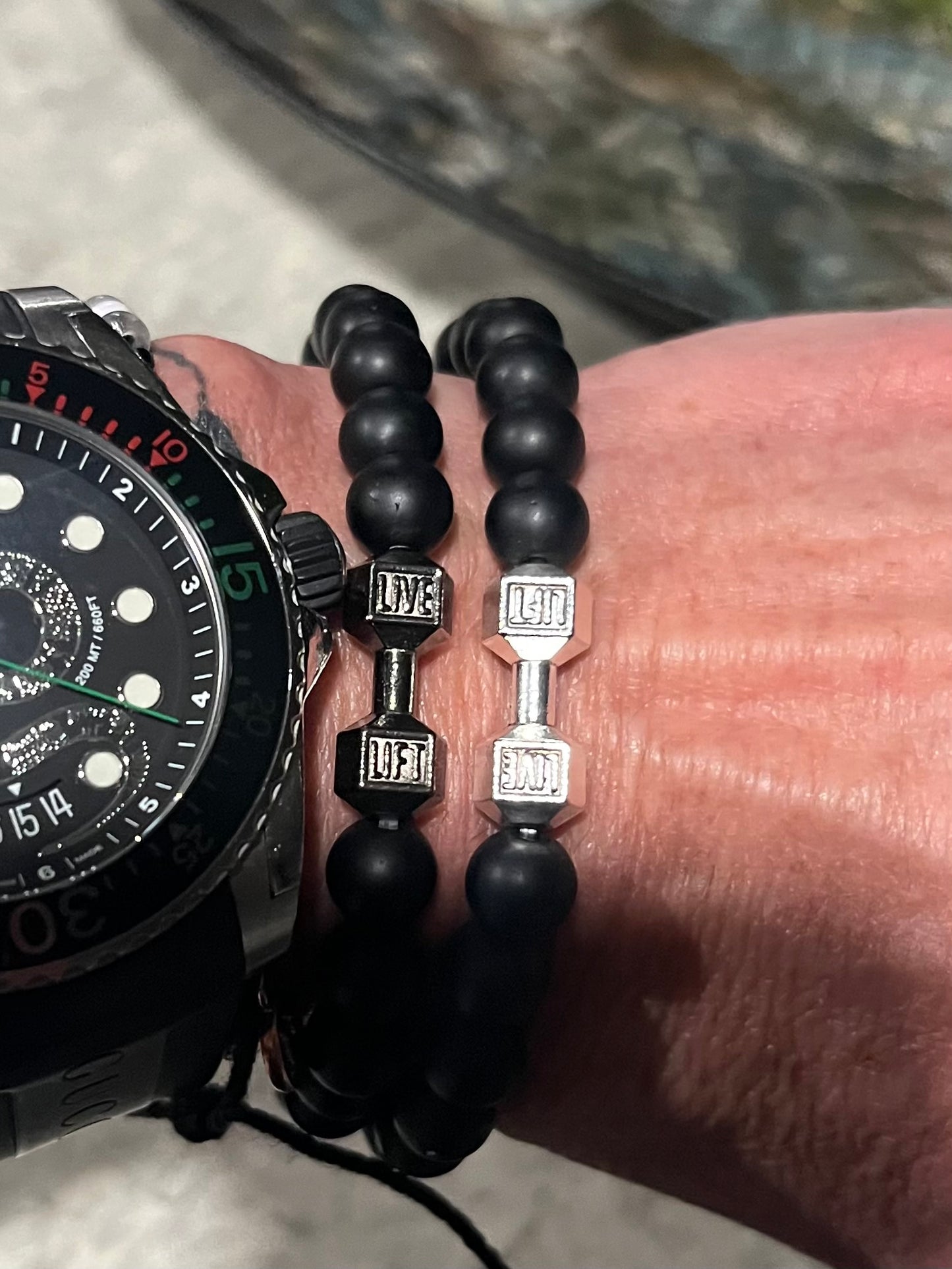 Black Crystal Lava Stone - Barbell | Smooth Texture